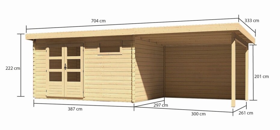 Dřevěný domek KARIBU BASTRUP 8 + přístavek 300 cm včetně zadní stěny (9318) natur LG3032 - main (1)