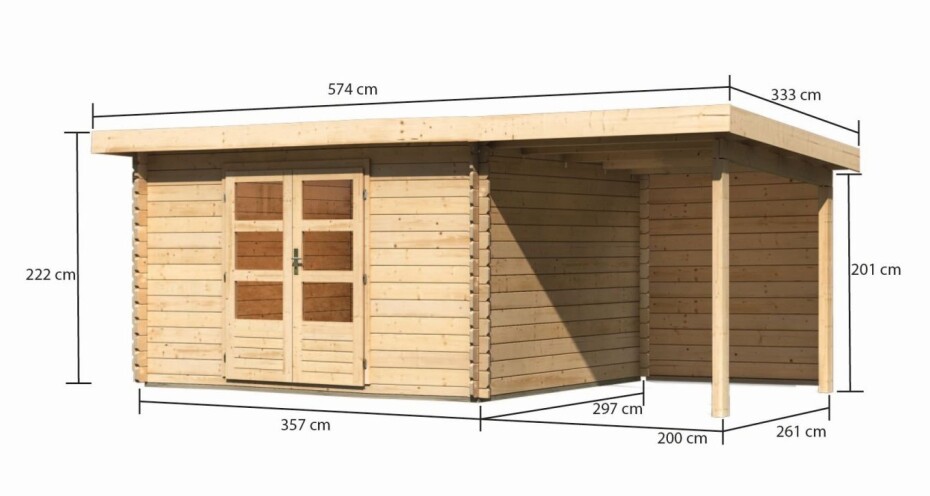 Dřevěný domek KARIBU BASTRUP 7 + přístavek 200 cm včetně zadní stěny (9313) natur LG3022 - main (1)