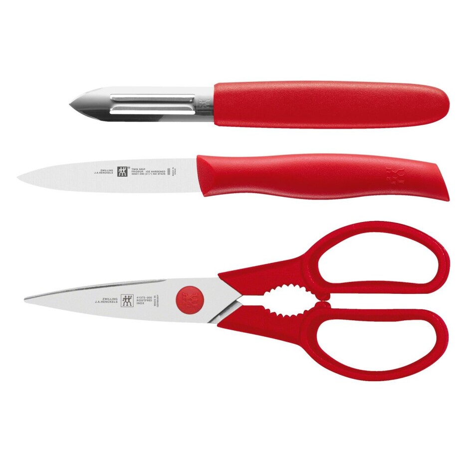 Univerzální nůž TWIN GRIP, sada 3 ks, se škrabkou a nůžkami, červená, ZWILLING - main (0)
