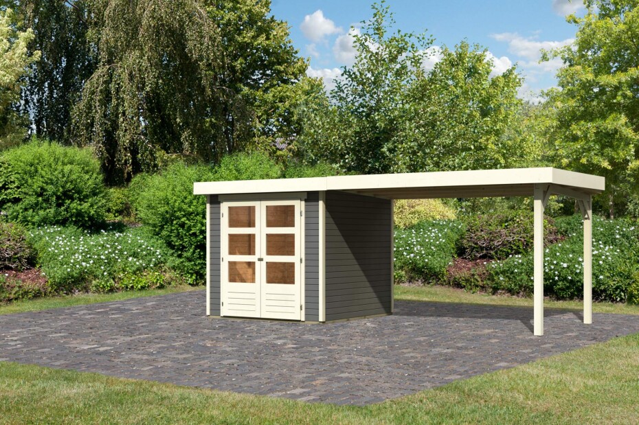 Dřevěný domek KARIBU ASKOLA 2 + přístavek 280 cm (82907) šedý LG1767 - main (2)