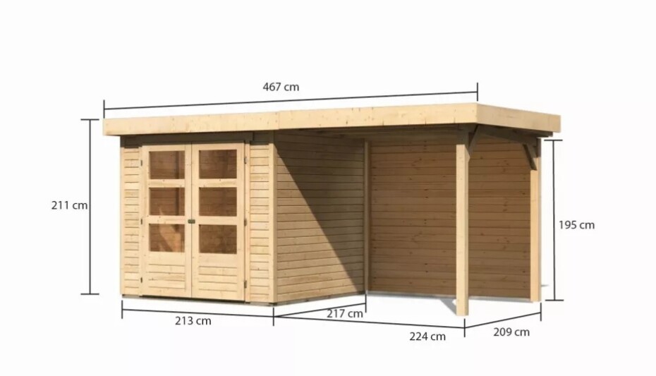 Dřevěný domek KARIBU ASKOLA 2 + přístavek 240 cm včetně zadní stěny (9164) natur LG3210 - main (1)