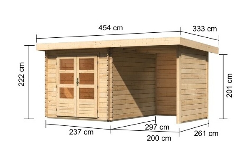 Dřevěný domek KARIBU BASTRUP 4 + přístavek 200 cm včetně zadní a boční stěny (77937) natur LG3014 - main (1)