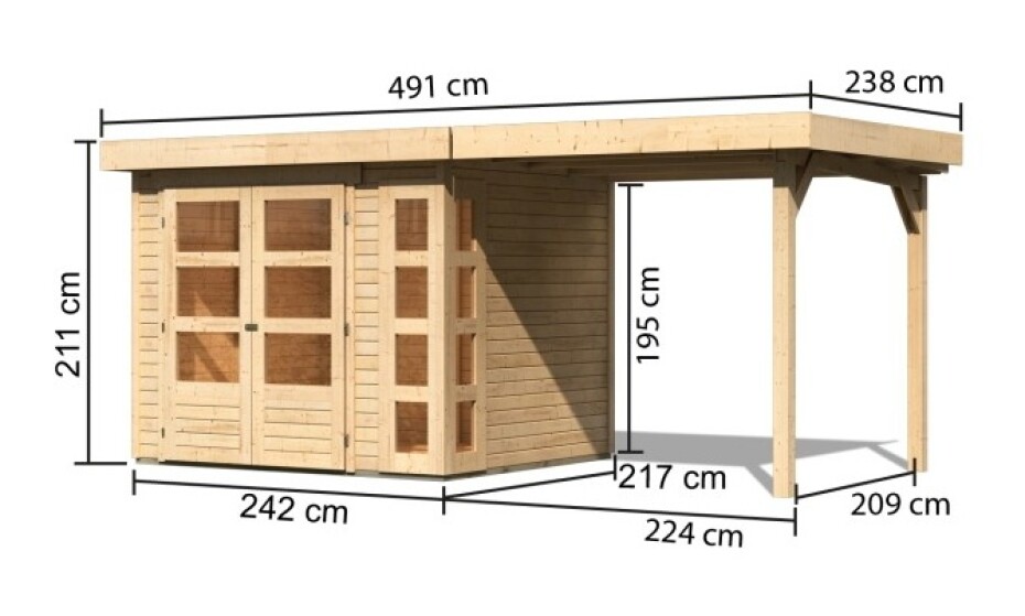Dřevěný domek KARIBU KERKO 3 + přístavek 240 cm (82932) natur LG2952 - main (1)