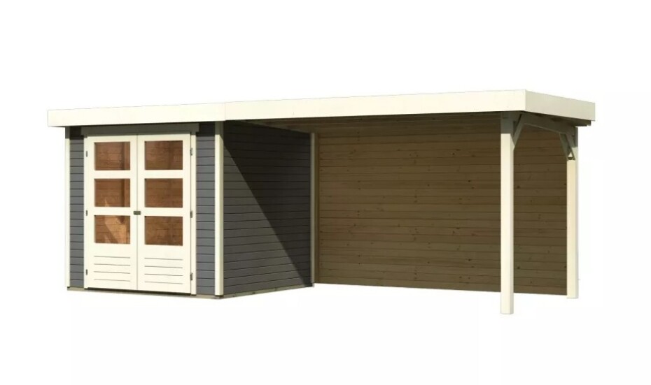 Dřevěný domek KARIBU ASKOLA 2 + přístavek 280 cm včetně zadní stěny (9168) šedý LG3219 - main (0)