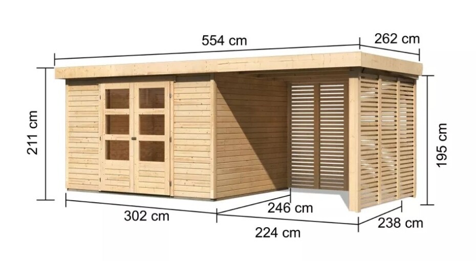 Dřevěný domek KARIBU ASKOLA 5 + přístavek 240 cm včetně zadní a boční stěny (9158) natur LG3279 - main (1)