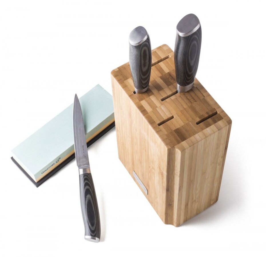 G21 Sada nožů G21 Gourmet Damascus v bambusovém bloku 3 ks + brusný kámen G21-6002217 - main (1)