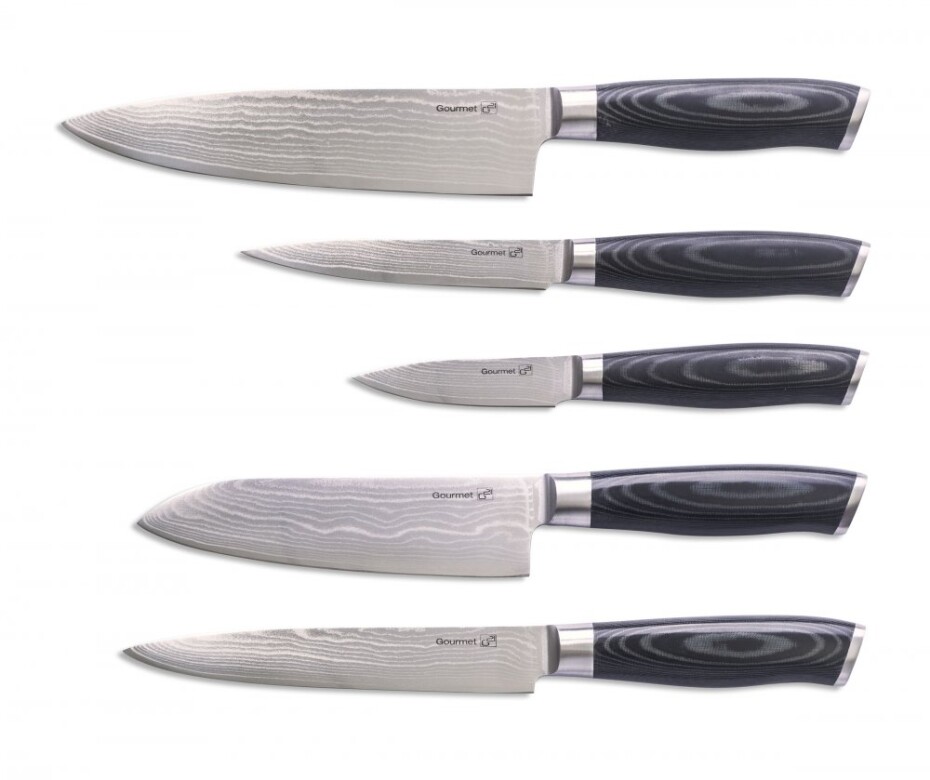G21 Sada nožů G21 Gourmet Damascus v bambusovém bloku 5 ks + brusný kámen G21-6002216 - main (2)