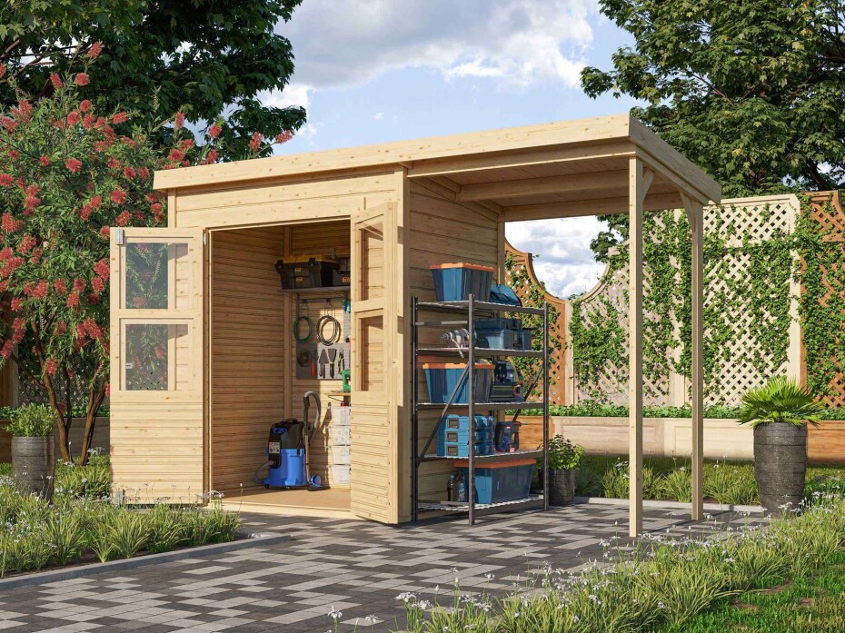 Dřevěný domek KARIBU MERSEBURG 2 + přístavek 166 cm (68762) natur LG1749 - main (2)