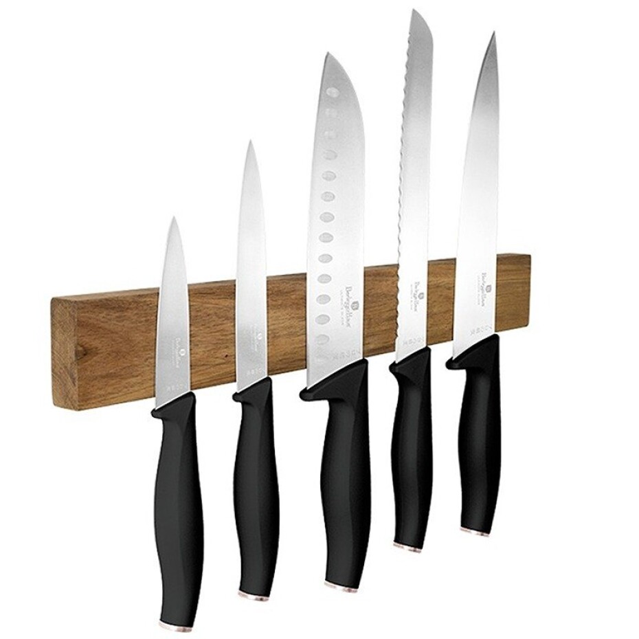 BERLINGERHAUS Sada nožů s magnetickým držákem z akátového dřeva 6 ks Black Rose Collection BH-2942 - main (2)