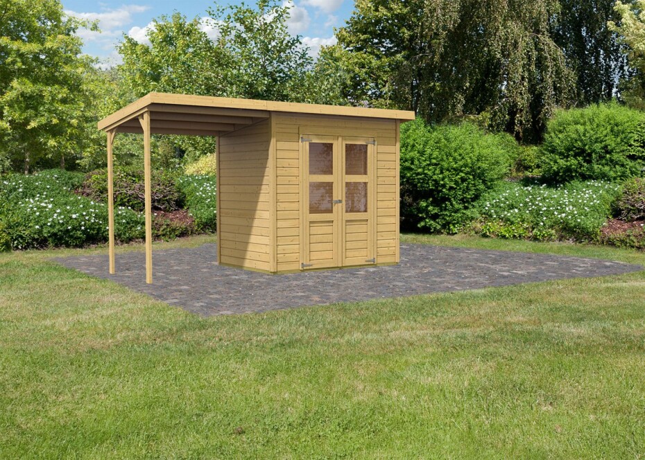 Dřevěný domek KARIBU MERSEBURG 3 + přístavek 166 cm (68763) natur LG1750 - main (2)