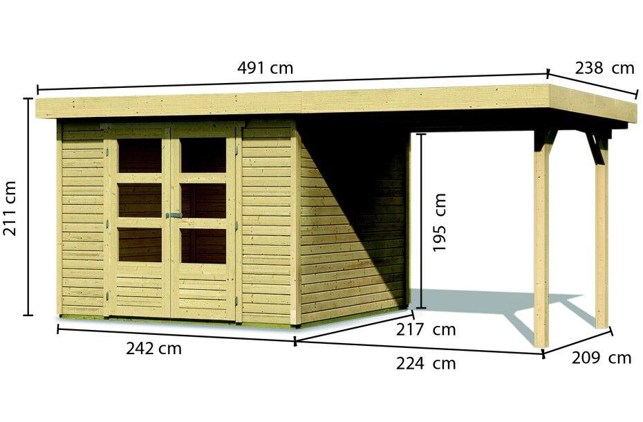 Dřevěný domek KARIBU ASKOLA 3 + přístavek 240 cm (73246) natur LG1764 - main (1)