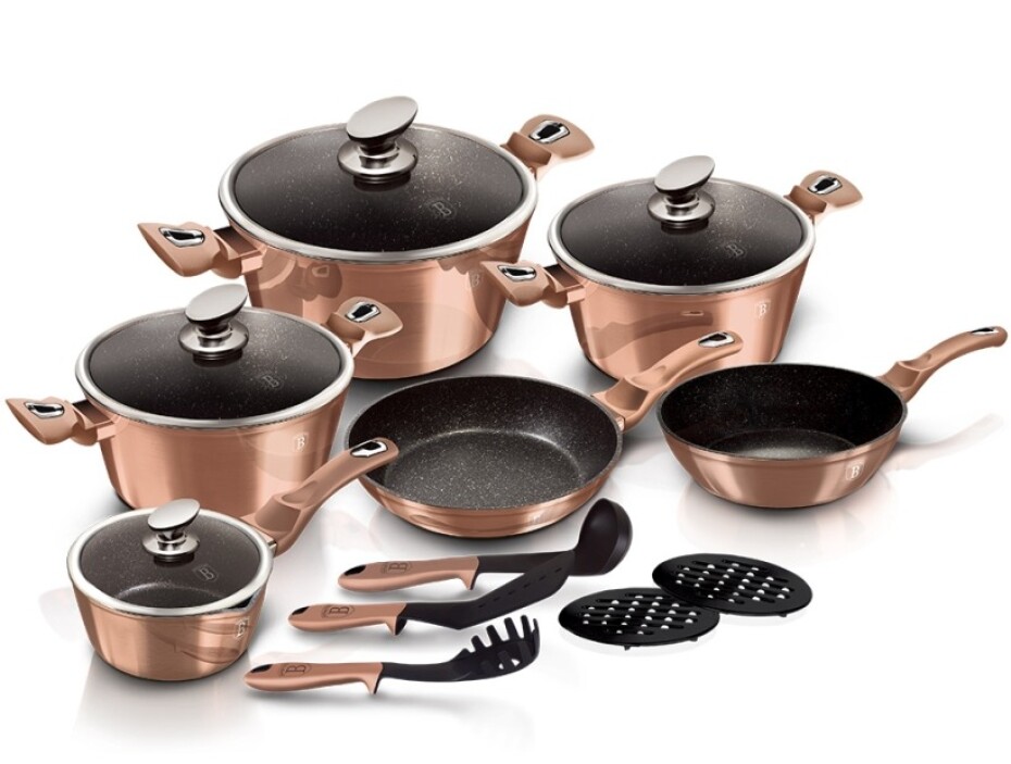 BERLINGERHAUS Sada nádobí s mramorovým povrchem 15 ks Rosegold Metallic Line BH-1224 - main (1)
