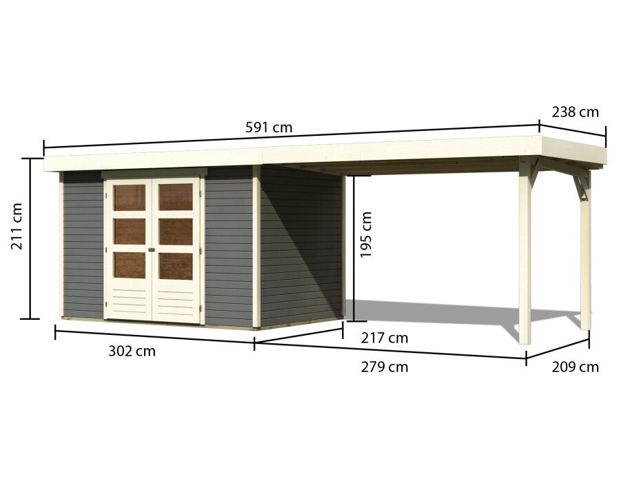 Dřevěný domek KARIBU ASKOLA 4 + přístavek 280 cm (92073) šedý LG1771 - main (1)