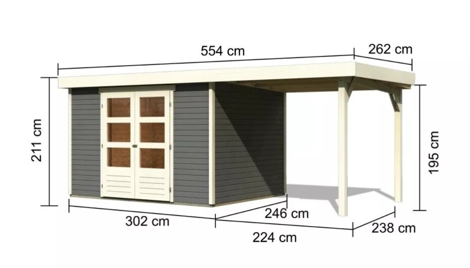 Dřevěný domek KARIBU ASKOLA 5 + přístavek 240 cm (9154) šedý LG3195 - main (1)