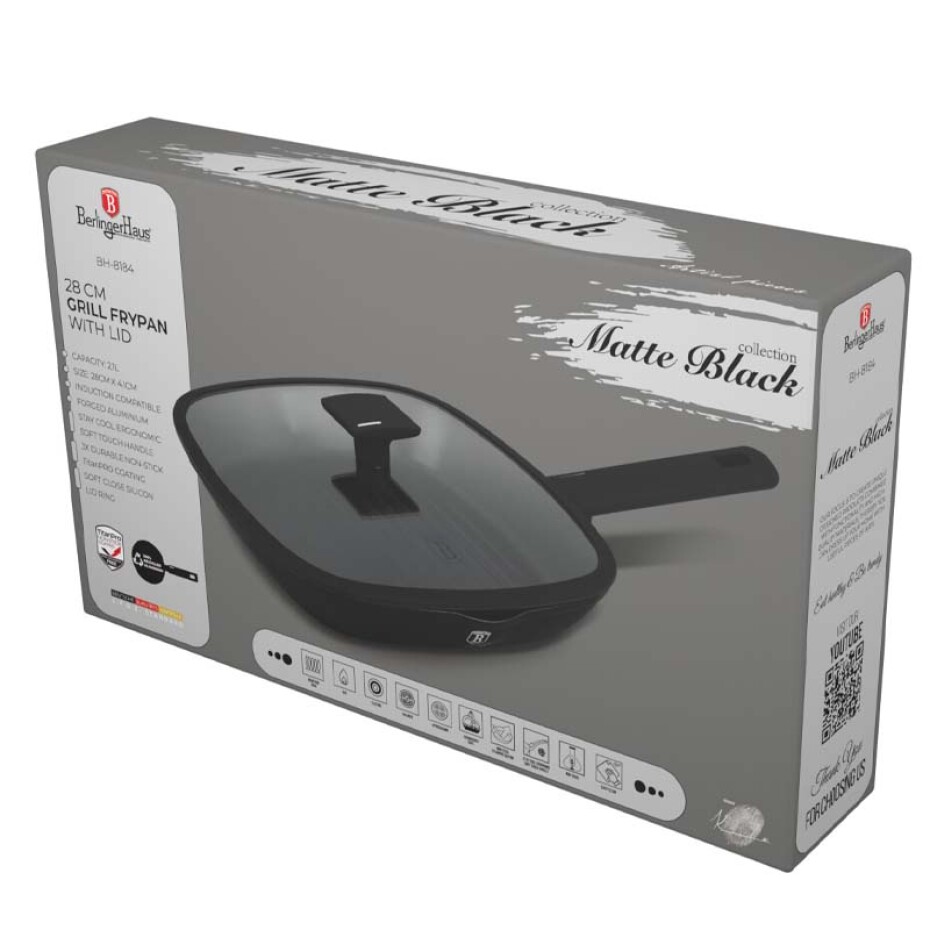 BERLINGERHAUS Pánev grilovací s poklicí 28 cm Matte Black Collection BH-8184 - main (1)