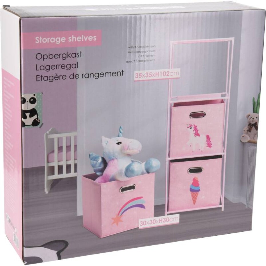 HOMESTYLING Skříňka se 3 boxy dětská růžová KO-C80653190 - main (2)