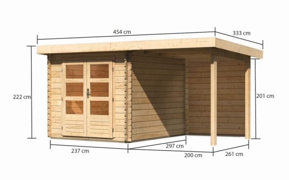 Dřevěný domek KARIBU BASTRUP 4 + přístavek 200 cm včetně zadní stěny (9304) natur LG3013 - main (1)