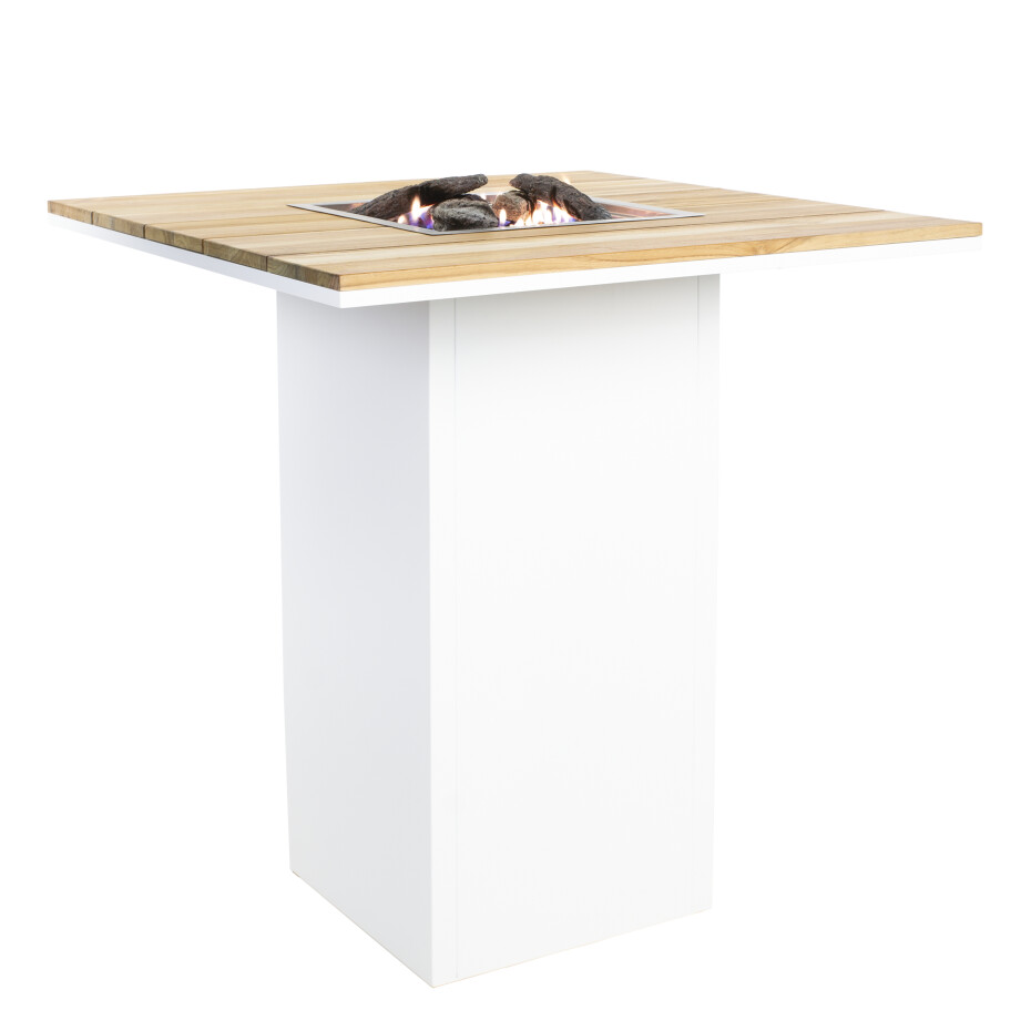 Krbový plynový stůl Cosiloft barový stůl bílý rám / deska teak COSI - main (1)