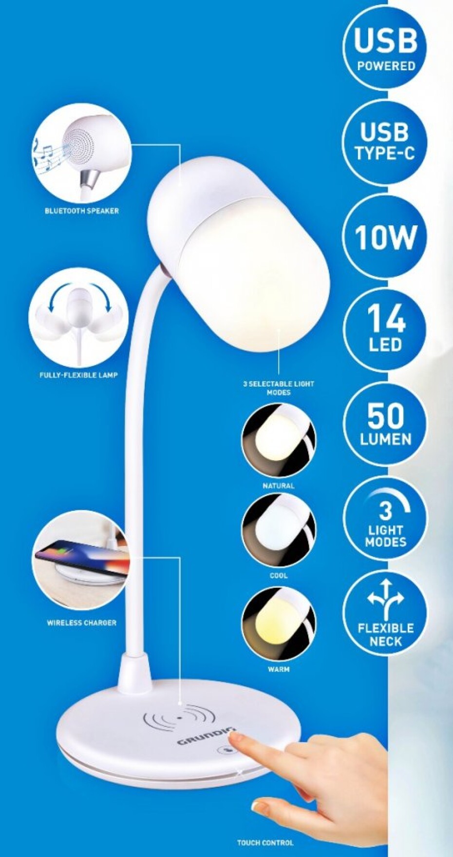 GRUNDIG Stolní lampa LED s bezdrátovou nabíječkou na mobil 3v1 ED-247254 - main (2)