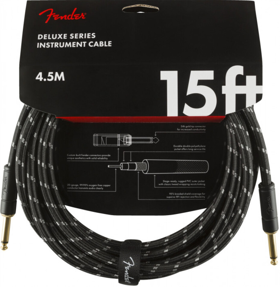 Fender Deluxe Series 15 Instrument Cable Black Tweed - main (0)