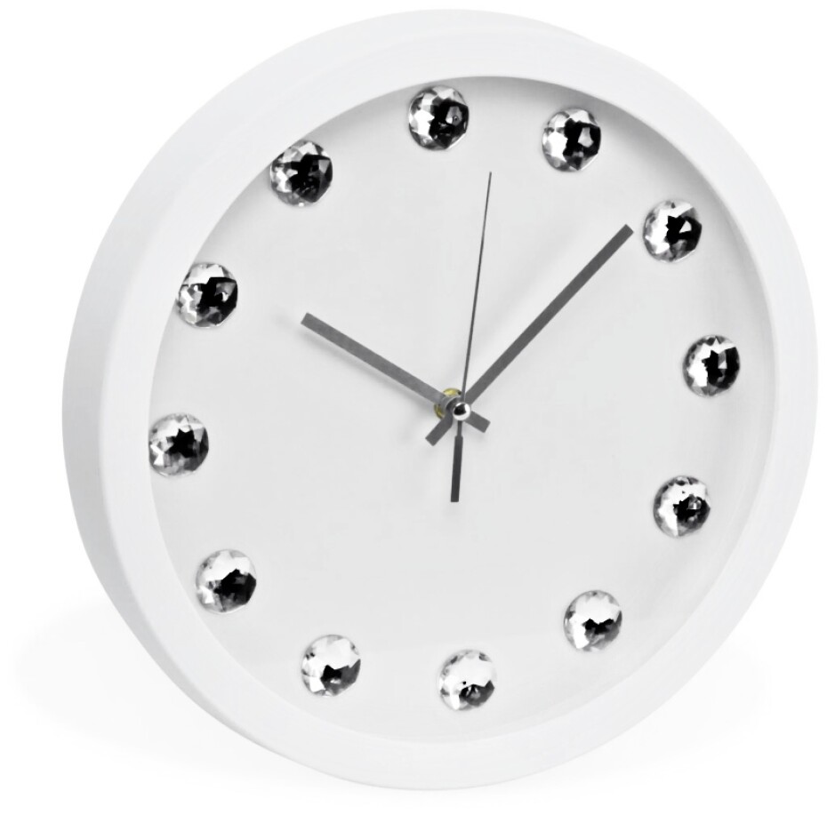 SEGNALE Nástěnné hodiny ručičkové s krystaly 30 cm bílá KO-837164270bila - main (1)