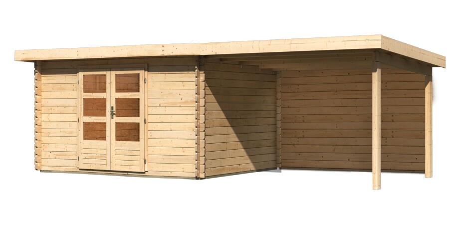 Dřevěný domek KARIBU BASTRUP 7 + přístavek 300 cm včetně zadní stěny (9314) natur LG3024 - main (0)