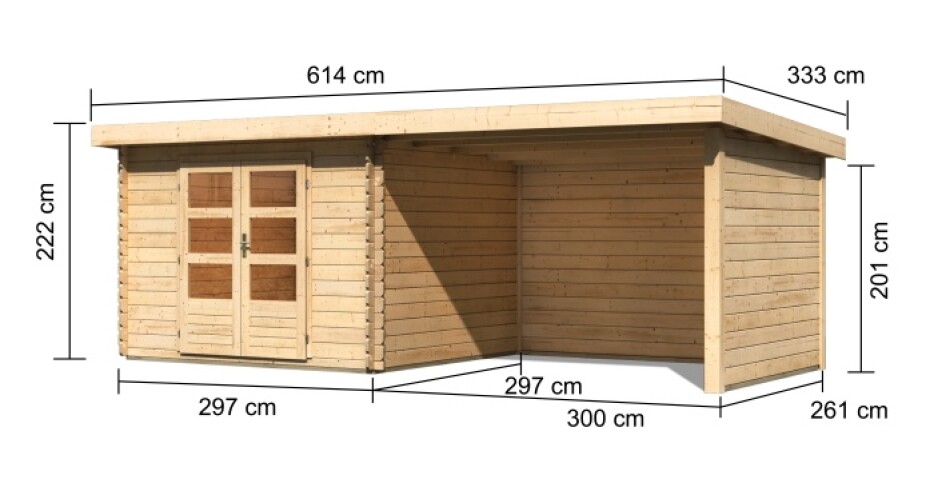 Dřevěný domek KARIBU BASTRUP 5 + přístavek 300 cm včetně zadní a boční stěny (73329) natur LG3019 - main (1)