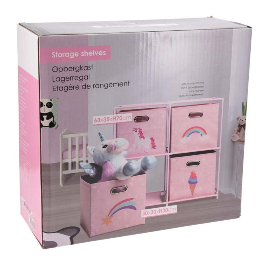 HOMESTYLING Zásuvková skříňka dětská 4 úložné boxy růžová KO-C80653200 - main (2)