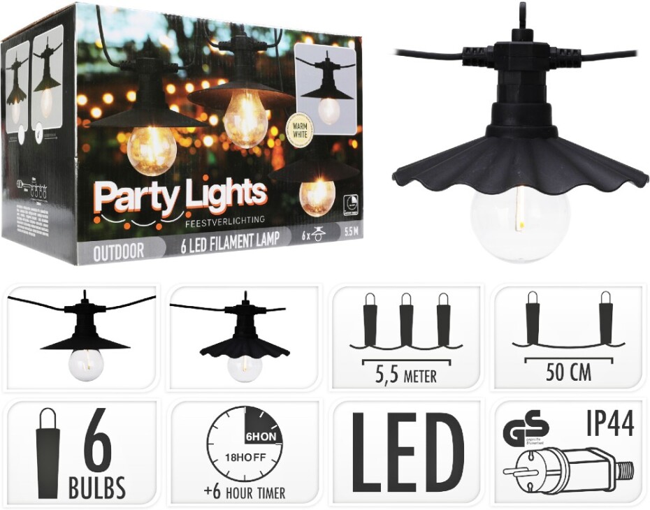 PROGARDEN Světelný řetěz žárovky  LED PARTY 6 ks 5,5m KO-AF5300230 - main (0)