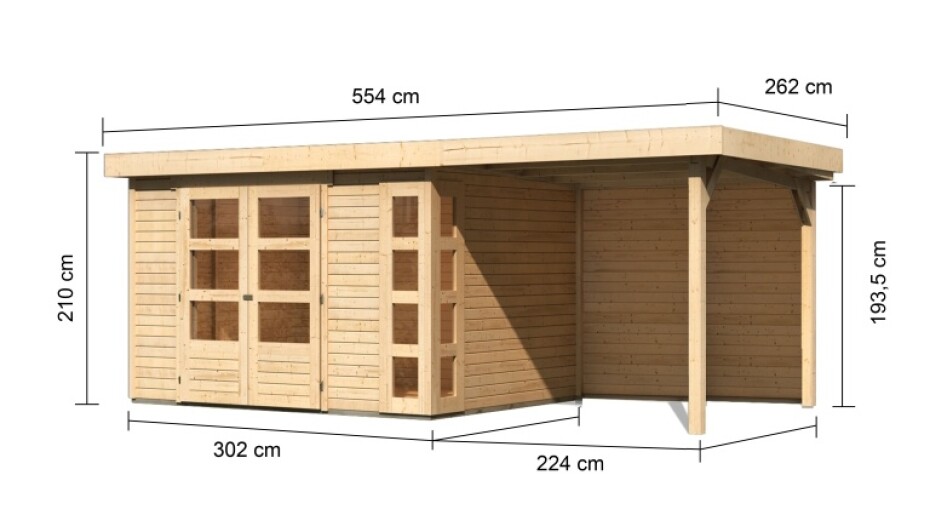 Dřevěný domek KARIBU KERKO 5 + přístavek 240 cm včetně zadní stěny (9195) natur LG2985 - main (1)