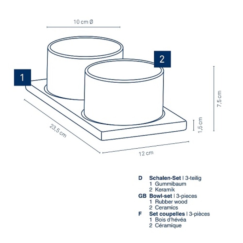 KELA Sada misek Gunten porcelán černý 3 kusy 23,5x12,0x7,5cm 10,0cm KL-10069 - main (3)