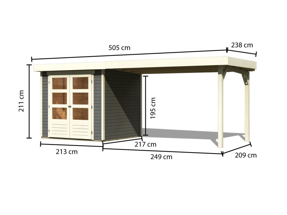 Dřevěný domek KARIBU ASKOLA 2 + přístavek 280 cm (82907) šedý LG1767 - main (1)