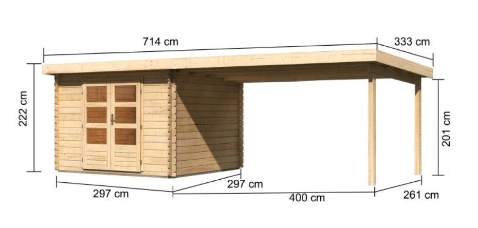 Dřevěný domek KARIBU BASTRUP 5 + přístavek 400 cm (73991) natur LG2916 - main (1)