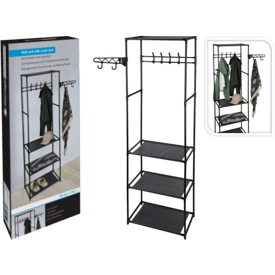 HOMESTYLING Regál s policemi a věšákem kovový v. 170 cm š. 36 cm KO-DD1000540 - main (0)