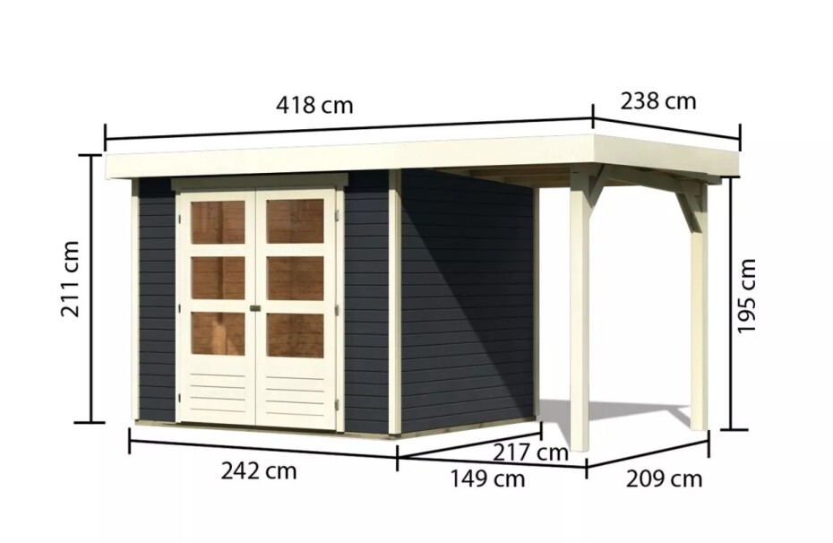 Dřevěný domek KARIBU ASKOLA 3 + přístavek 150 cm (38660) antracit LG3229 - main (1)