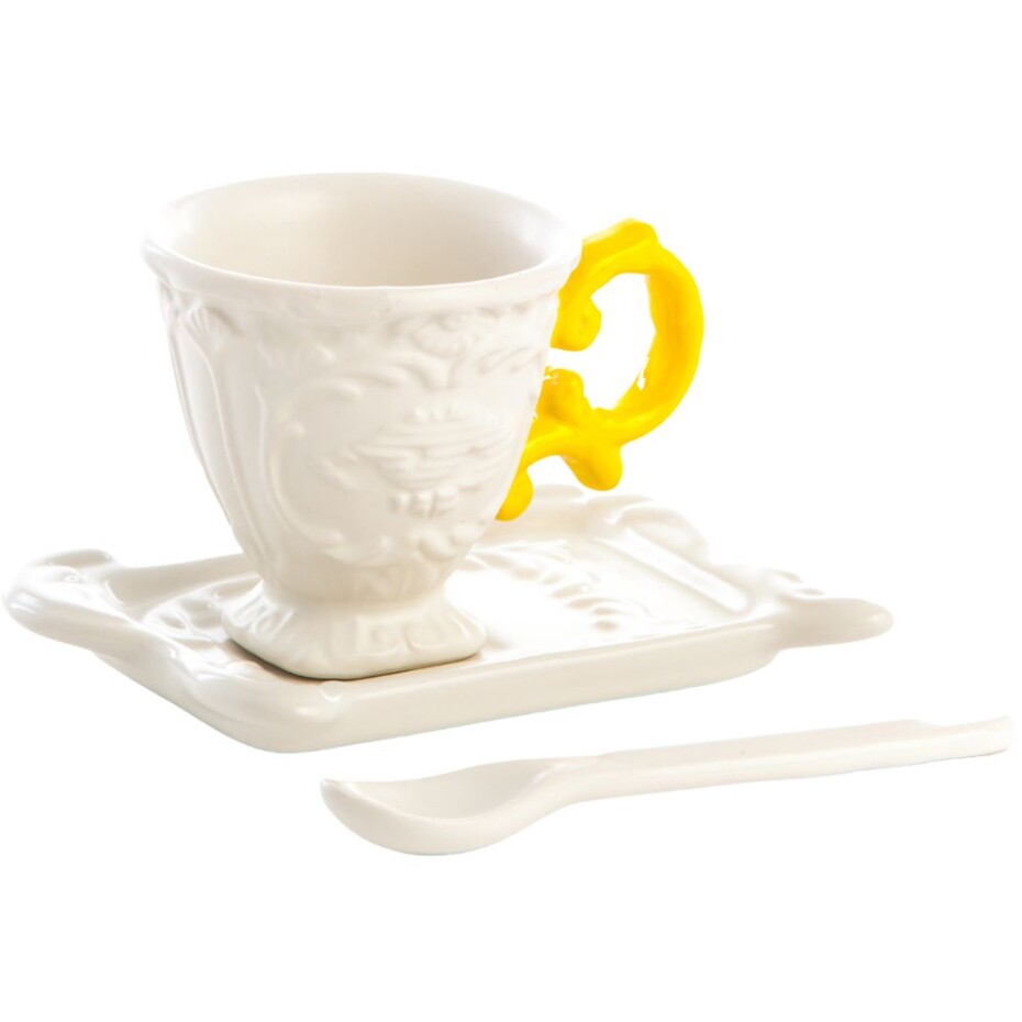 Šálek na čaj I-WARES, s podšálkem a lžičkou, žlutá, Seletti - main (1)