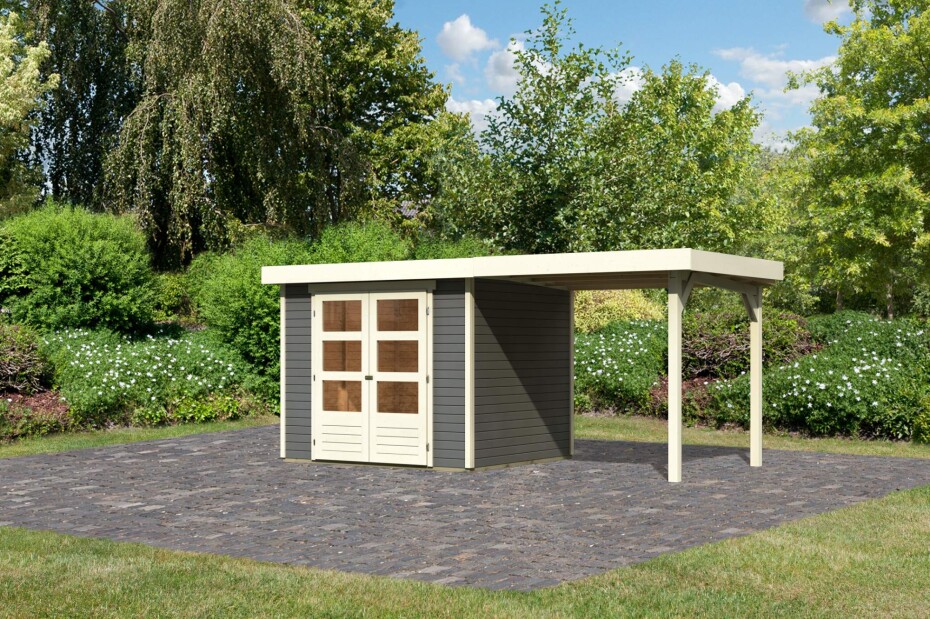 Dřevěný domek KARIBU ASKOLA 3 + přístavek 240 cm (82905) šedý LG1765 - main (2)