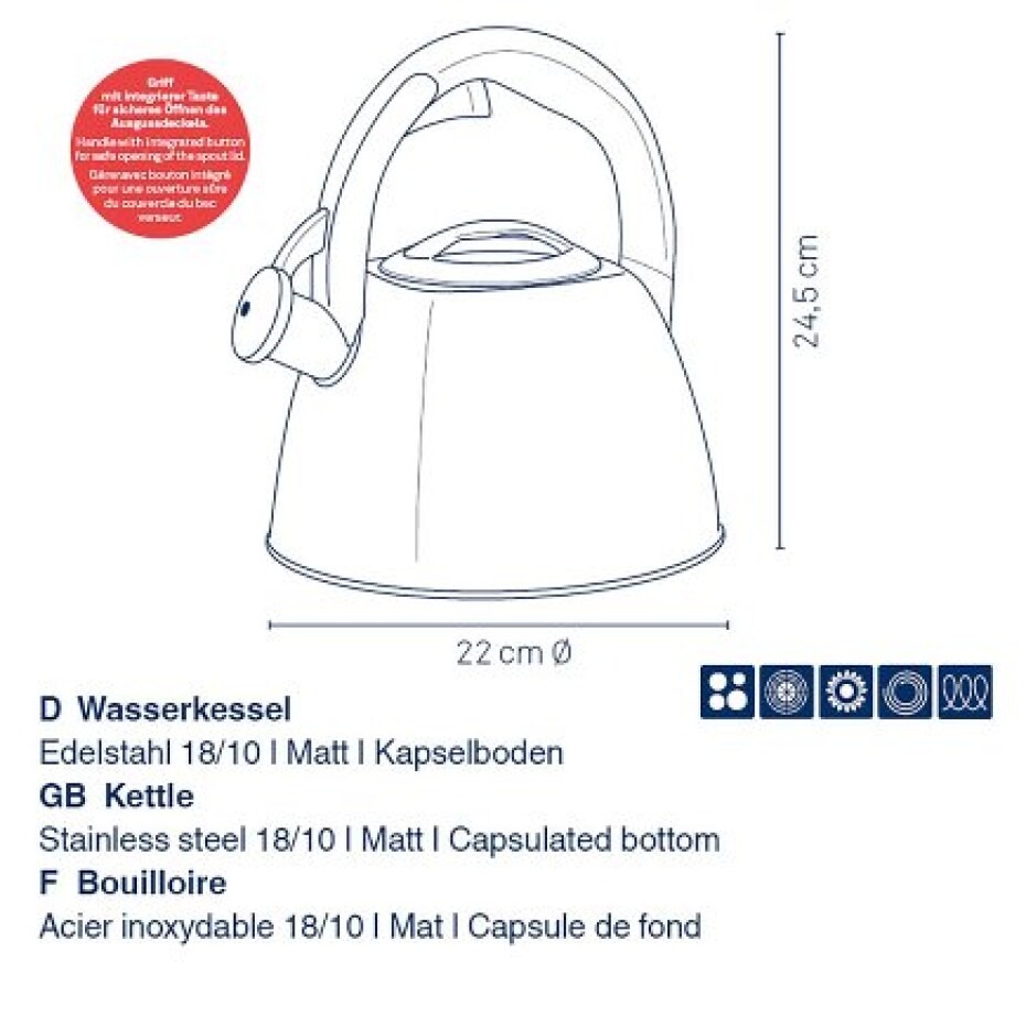 KELA Konvice pískací Vitus nerez 2,4l, stříbrná matná KL-12078 - main (2)