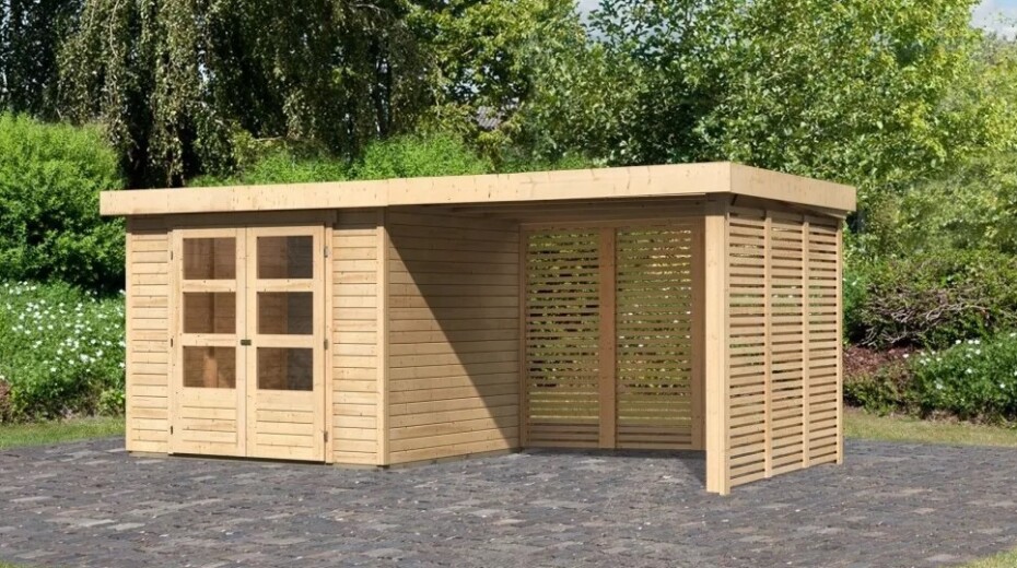 Dřevěný domek KARIBU ASKOLA 3 + přístavek 280 cm (9175) natur LG3182 - main (2)