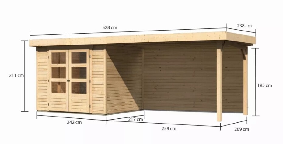 Dřevěný domek KARIBU ASKOLA 3 + přístavek 280 cm včetně zadní stěny (9173) natur LG3237 - main (1)