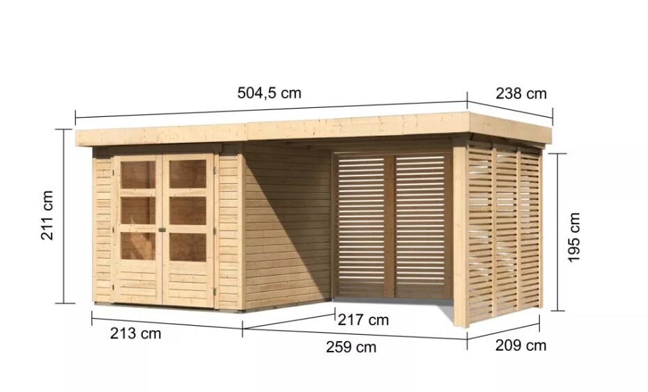 Dřevěný domek KARIBU ASKOLA 2 + přístavek 280 cm včetně zadní a boční stěny (9169) natur LG3225 - main (1)