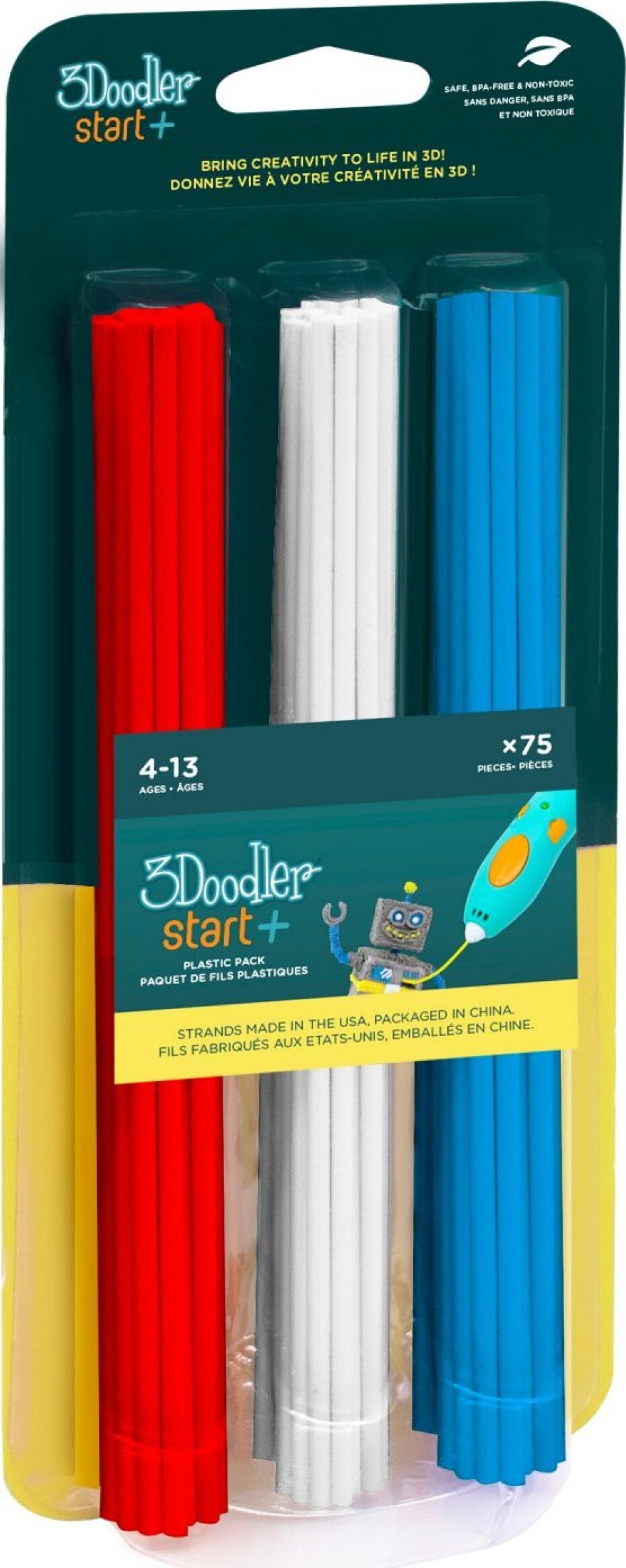 Náplň 75 ks do 3D pera 3Doodler Start+ červená, bílá, modrá - main (0)