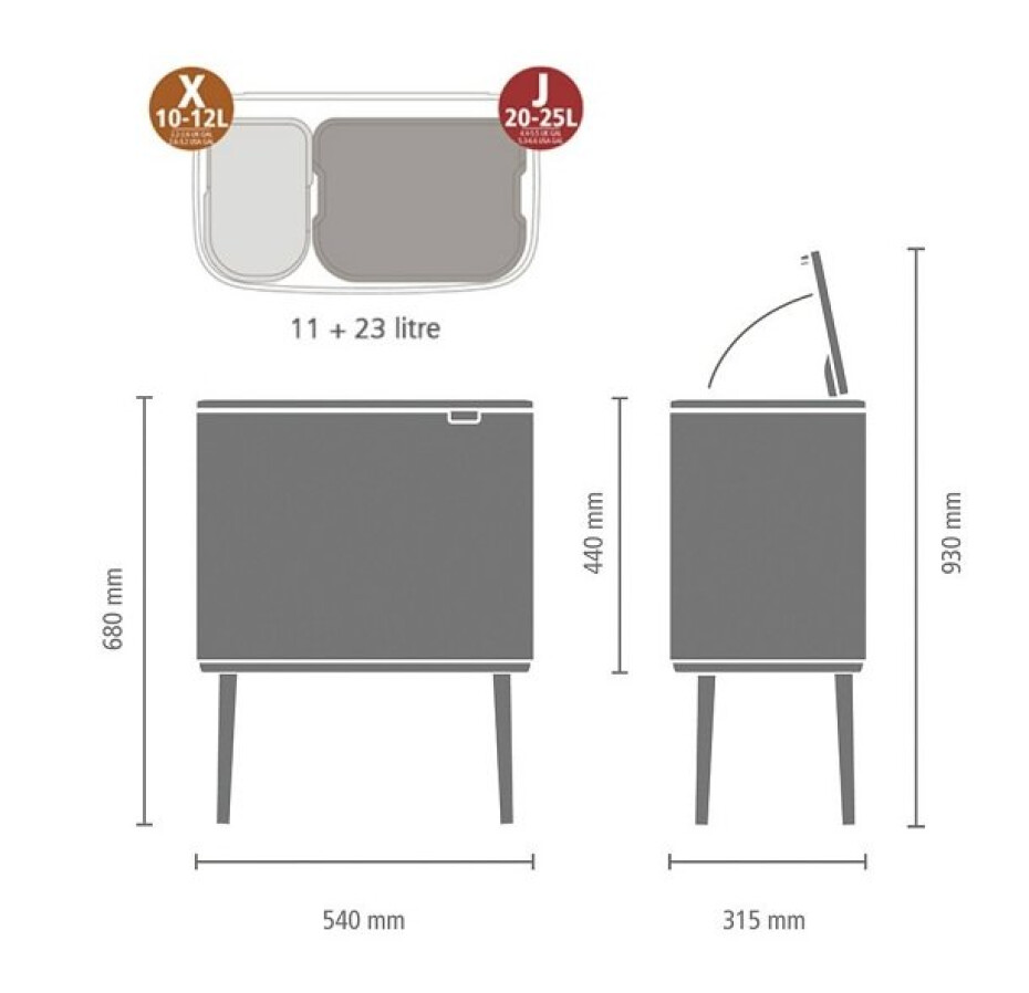 Dotykový odpadkový koš BO TOUCH BIN 11 + 23 l, matná černá, Brabantia - main (6)