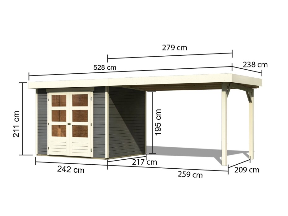 Dřevěný domek KARIBU ASKOLA 3 + přístavek 280 cm (82924) šedý LG1769 - main (1)