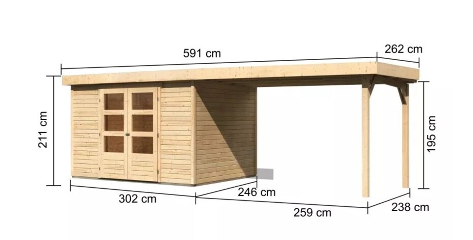 Dřevěný domek KARIBU ASKOLA 5 + přístavek 280 cm (77736) natur LG3196 - main (1)