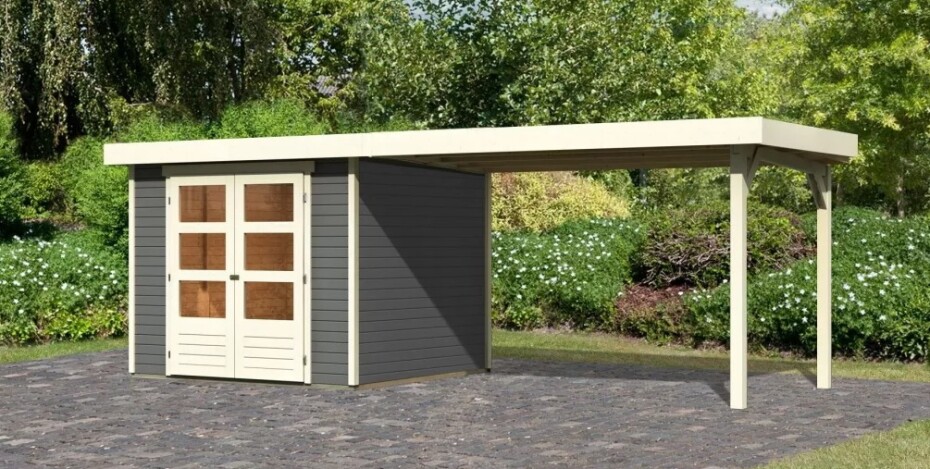 Dřevěný domek KARIBU ASKOLA 3,5 + přístavek 280 cm (9148) šedý LG3190 - main (2)