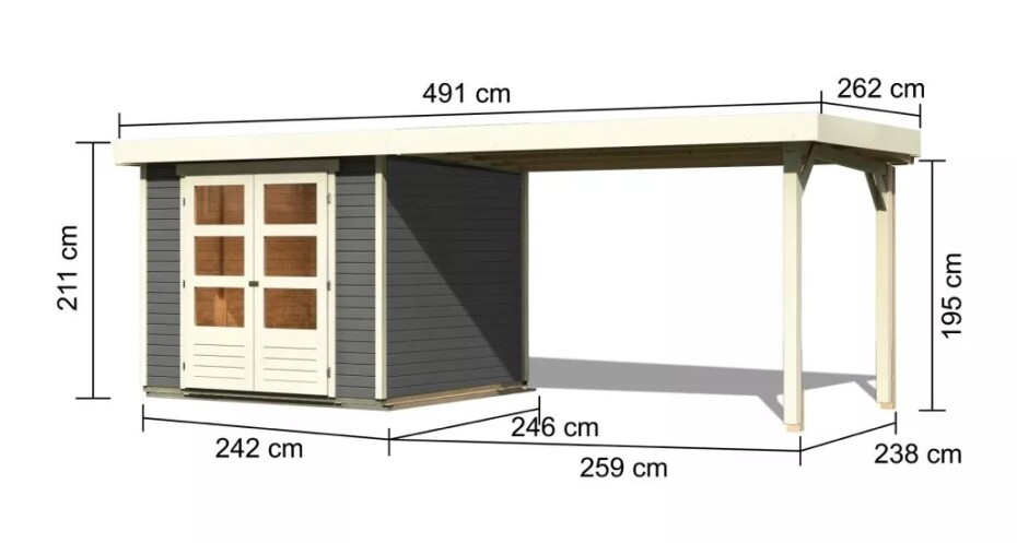 Dřevěný domek KARIBU ASKOLA 3,5 + přístavek 280 cm (9148) šedý LG3190 - main (1)