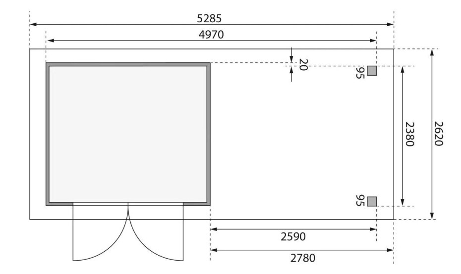 Dřevěný domek KARIBU ASKOLA 3,5 + přístavek 280 cm (9148) šedý LG3190 - main (3)