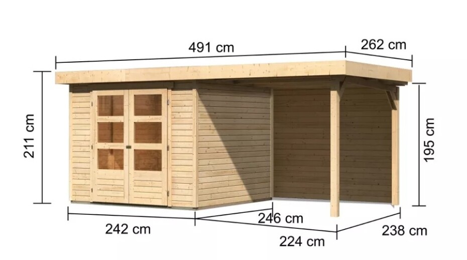 Dřevěný domek KARIBU ASKOLA 3,5 + přístavek 240 cm včetně zadní stěny (9176) natur LG3243 - main (1)