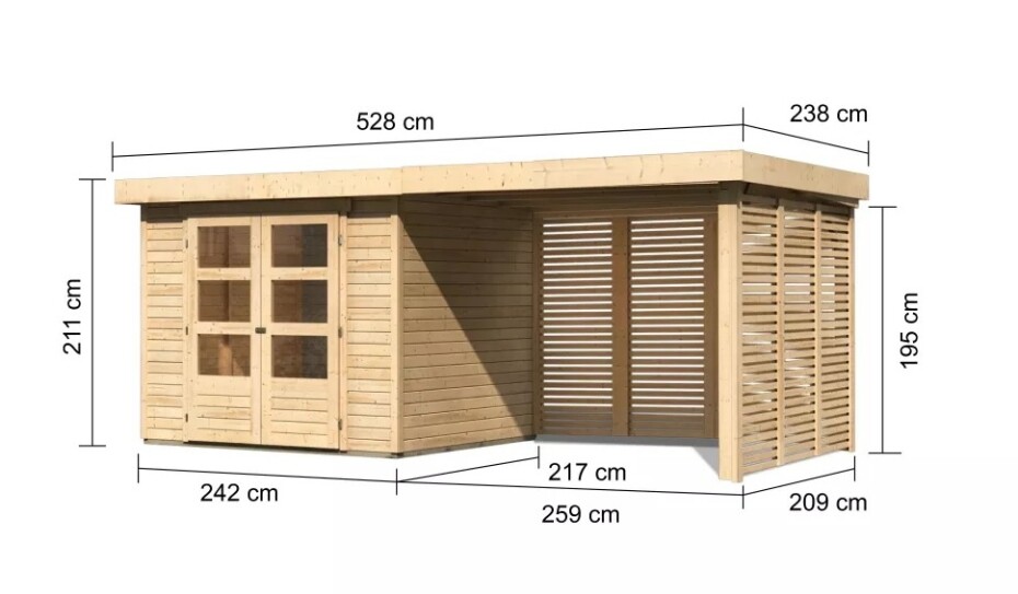 Dřevěný domek KARIBU ASKOLA 3 + přístavek 280 cm (9175) natur LG3182 - main (1)
